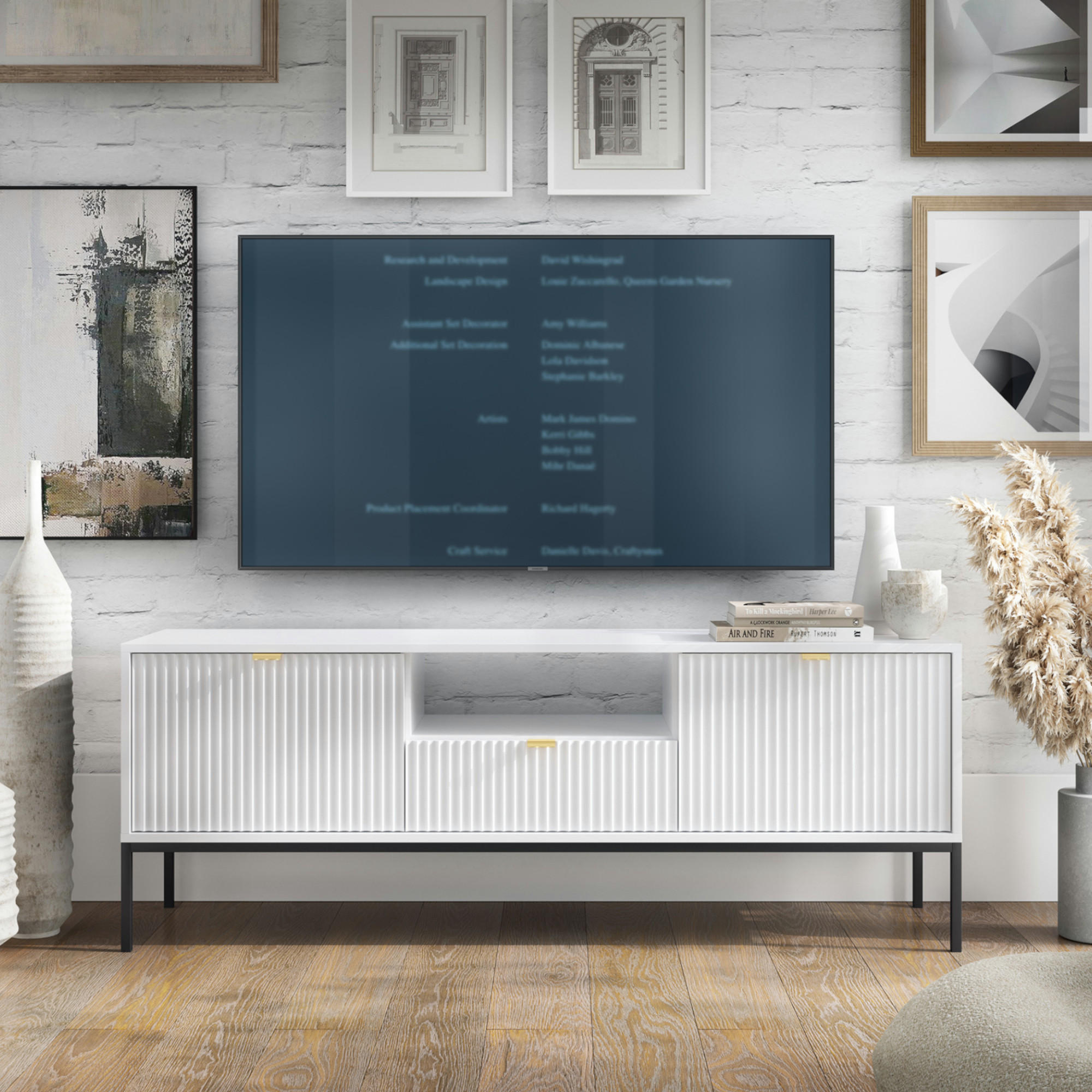 LOWBOARD TV NANAIMO RTV1-2D1S Profilierte Fronten, Weiß - Weiß, Holzwerkstoff/Kunststoff (154/56/39cm) - Komodee