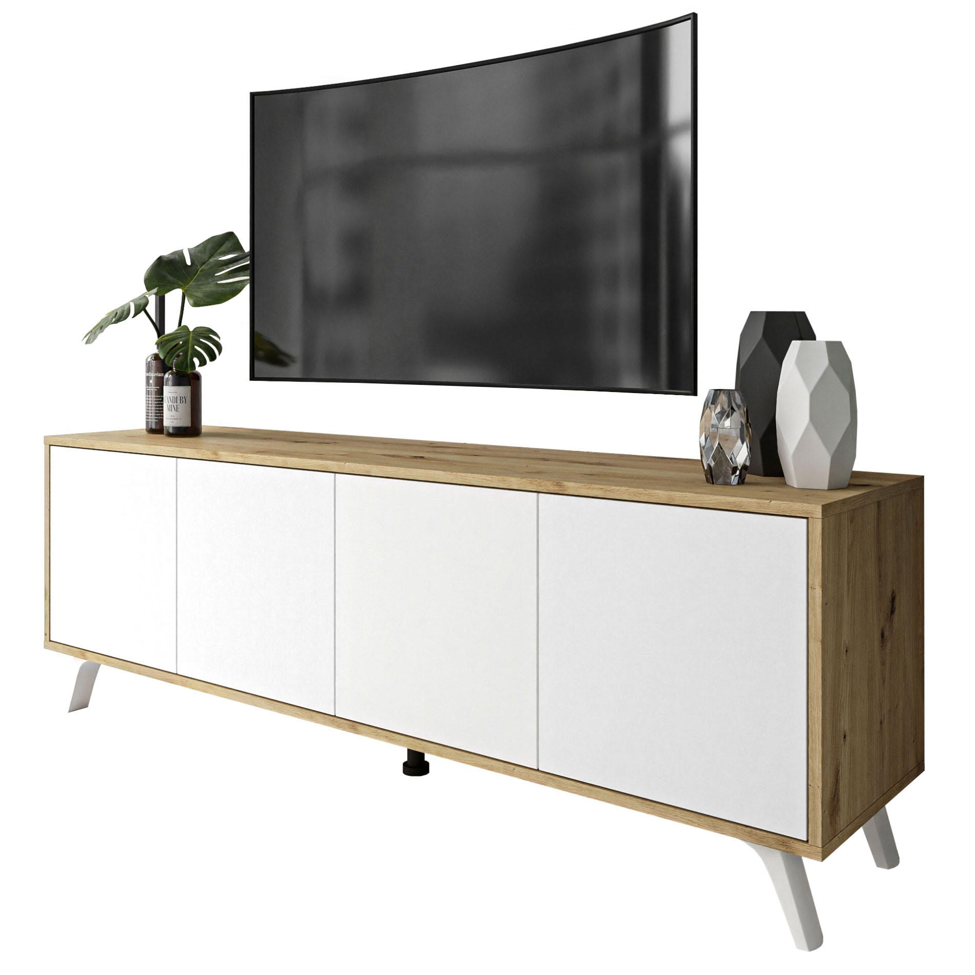 TV-ELEMENT SANAYI III Eiche Artisan/Weiß - Weiß, Holzwerkstoff (156/54/38cm) - Lookway