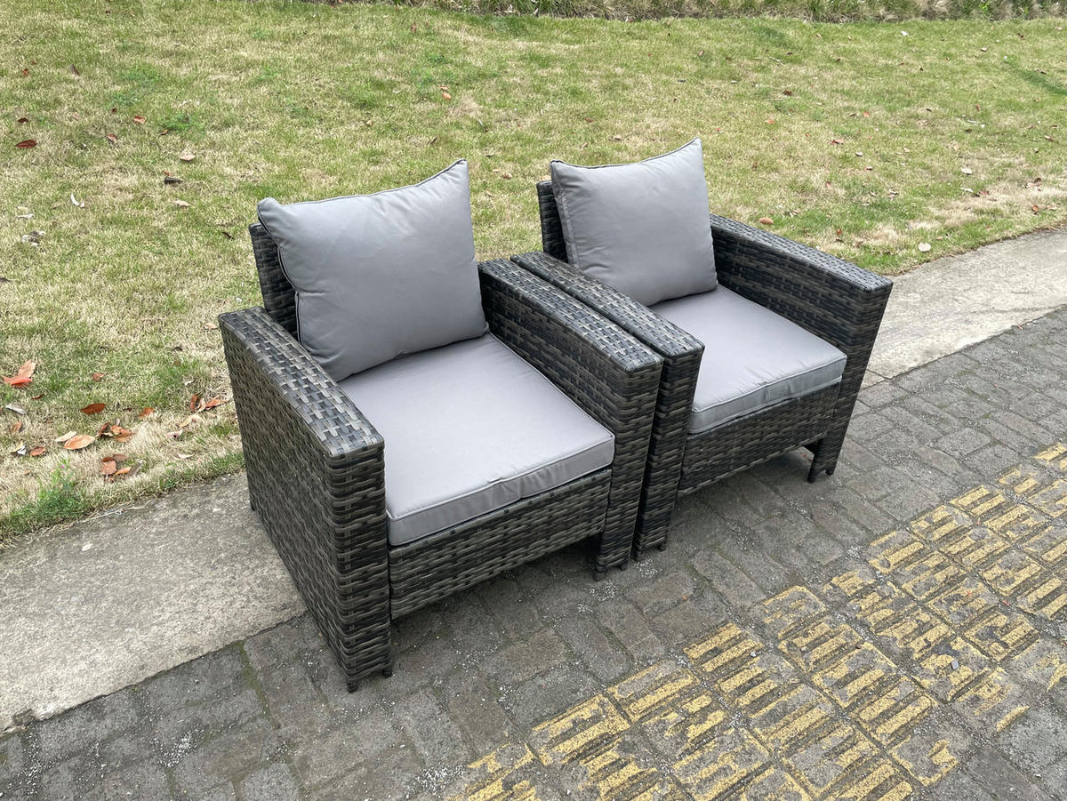 LOUNGESOFA SET Polyrattan 2-Sitzer - Dunkelgrau/Grau, Kunststoff/Metall - Fimous