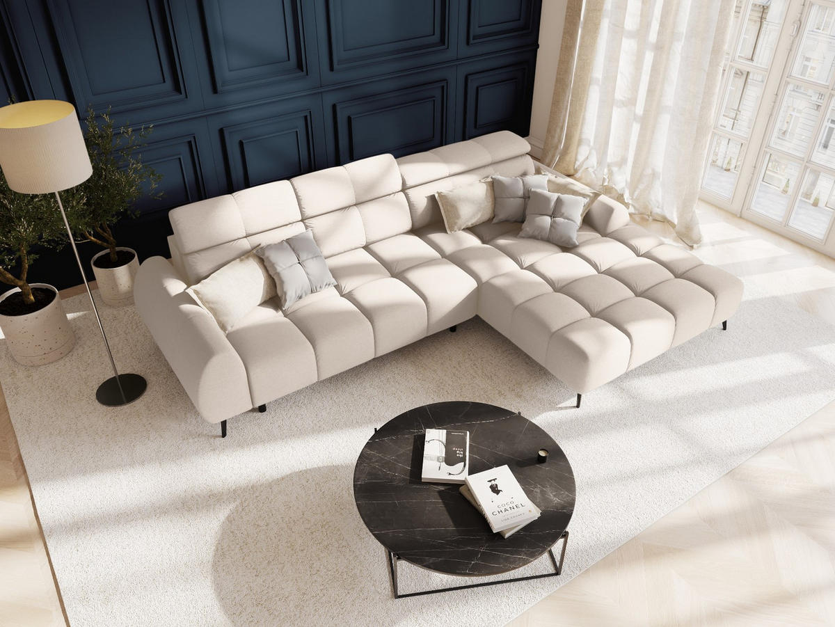 ELEKTRISCHES-ECKSOFA rechts Alyse aus strukturiertem Stoff leichtes beige 5 Sitzplätze - Beige, Textil (188/295cm) - Micadoni