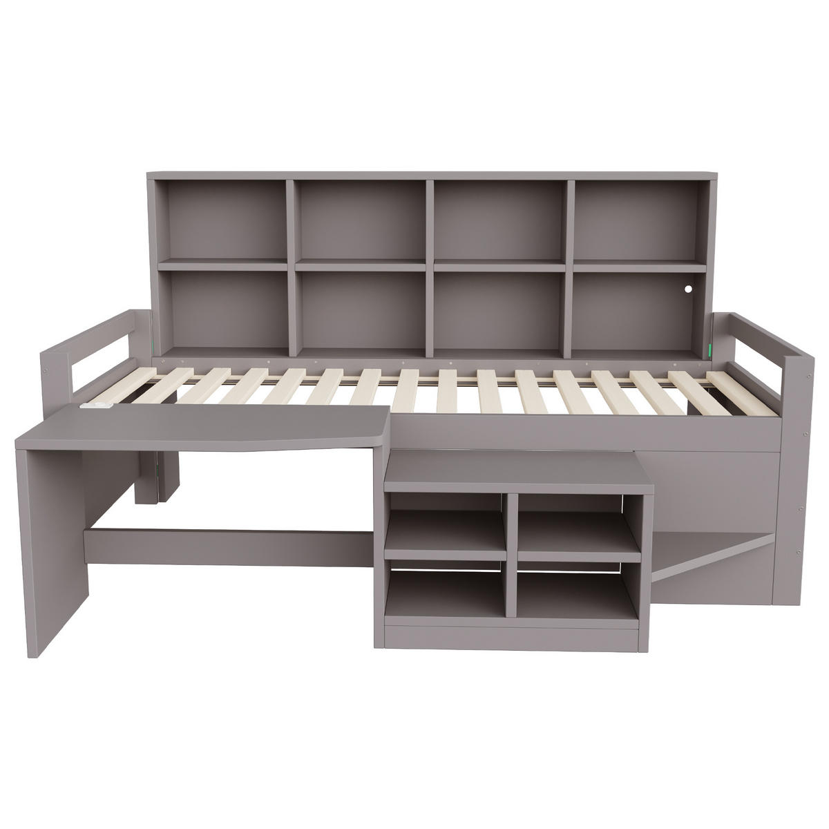 KINDERBETT 90x200cm Massivholz LED Schreibtisch Stauraum Grau - Grau, Holz (90/200cm) - FLIEKS