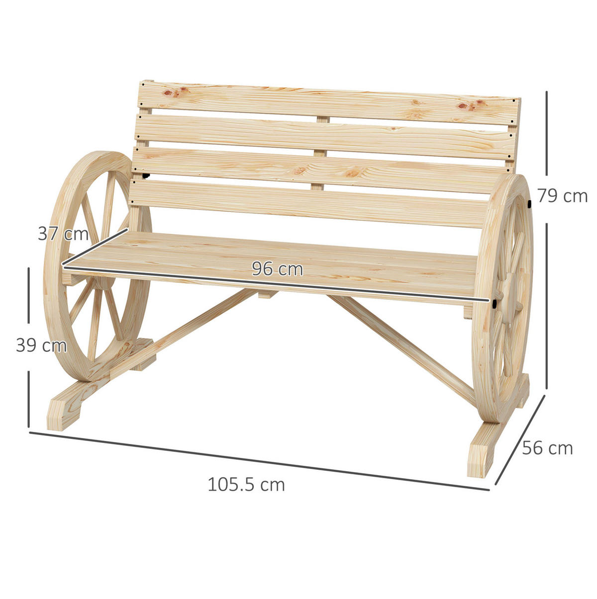ZAHRADNÍ lavice z jedlového dřeva 105x56x79 cm přírodní s opěrkami a kolečkovým dekorem, nosnost 240 kg - přírodní, kompozitní dřevo (105.5/79/56cm) - Modfu