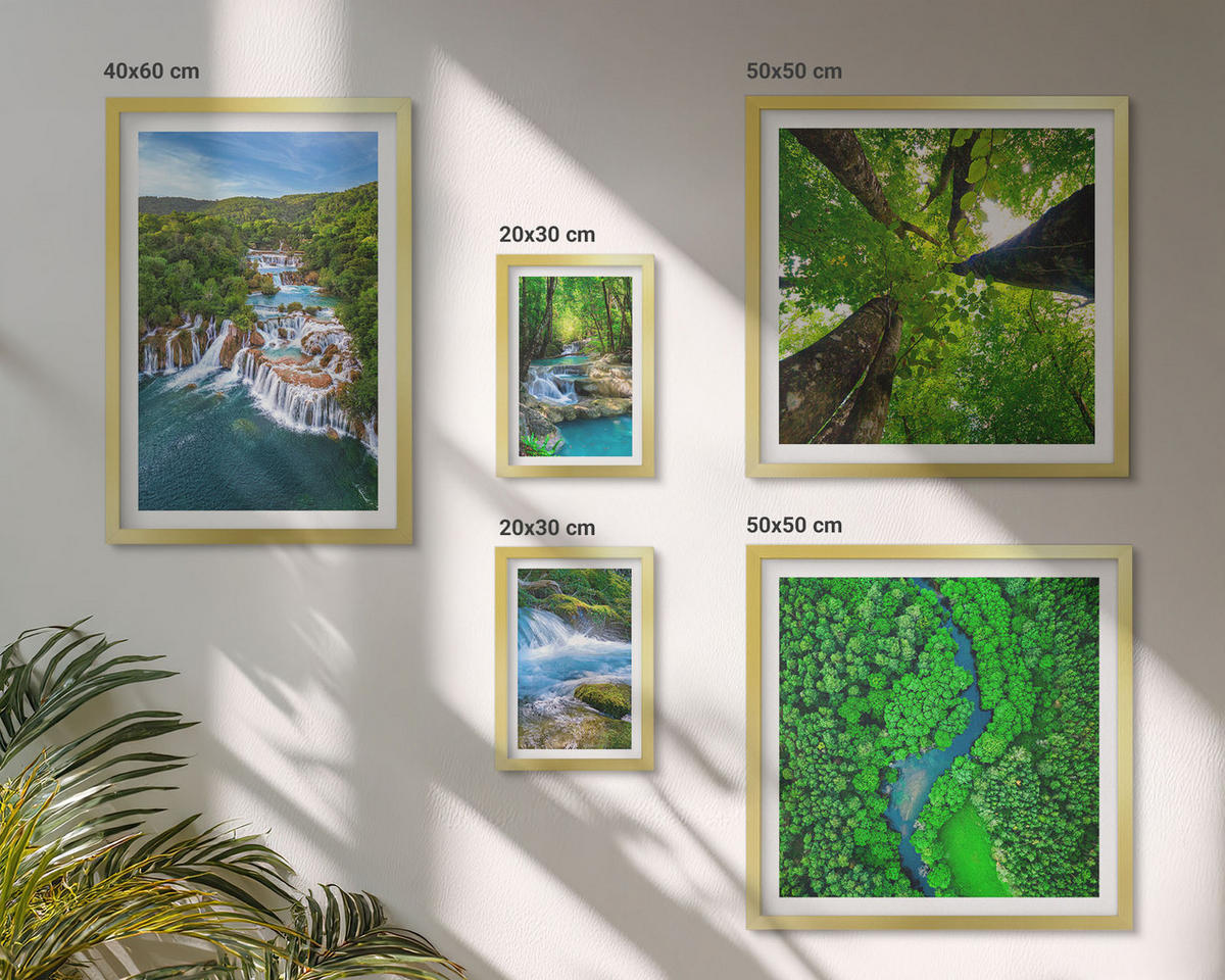 WANDBILDER 5er Set - 50x50 cm & 20x30 cm & 40x60 cm Goldrahmen - Strandwellen, Himmelsbrücke, Spaziergang - Goldfarben, Kunststoff (40/60cm) - ArtPrintCave