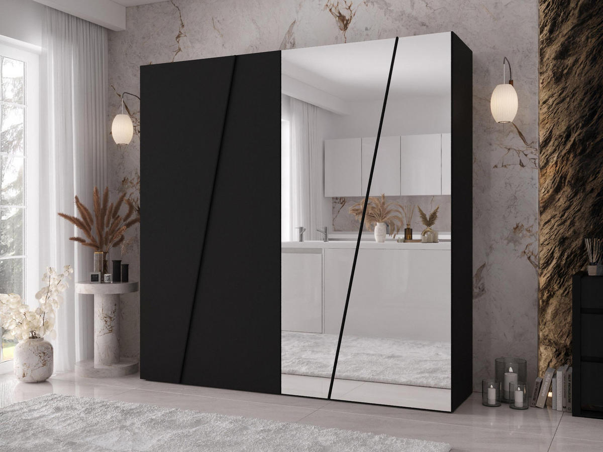 DREHTÜRENSCHRANK Zen 2L 200 cm - Schwarz, Holzwerkstoff/Kunststoff (200/202/50cm) - MIRJAN24