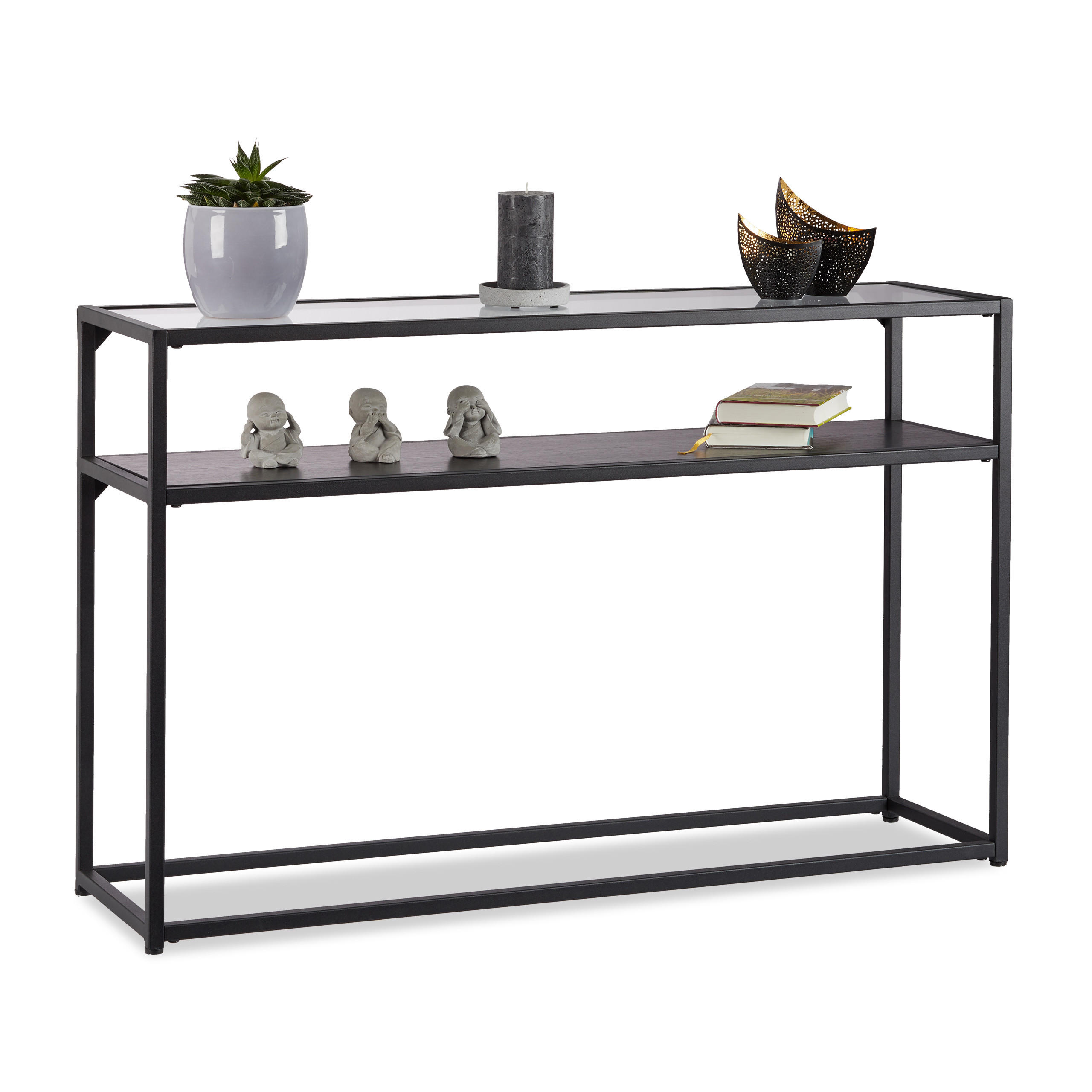 KONSOLENTISCH - Schwarz, Glas/Holzwerkstoff (30/110/70.5cm) - Relaxdays