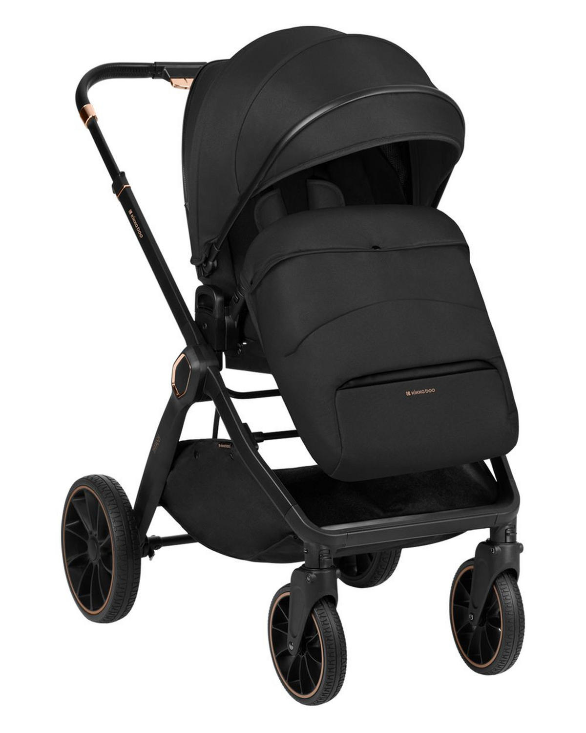 KINDERWAGEN Tiffany 2 in 1 black Babywanne, Sportsitz, Wickeltasche, PU-Räder - Schwarz, Metall (81/59/102cm) - Kikka boo
