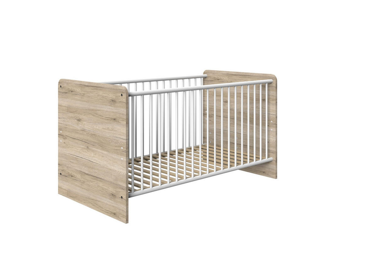 BABYZIMMER Cariba in Eiche San Remo und Weiß 9 teilig - Braun, Holzwerkstoff (120/200cm)