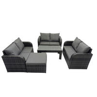 GARTENSOFA SET mit rechteckigem COUCHTISCH Polyrattan 7-Sitzer Dunkelgrau - Dunkelgrau/Grau, Glas/Kunststoff - Fimous