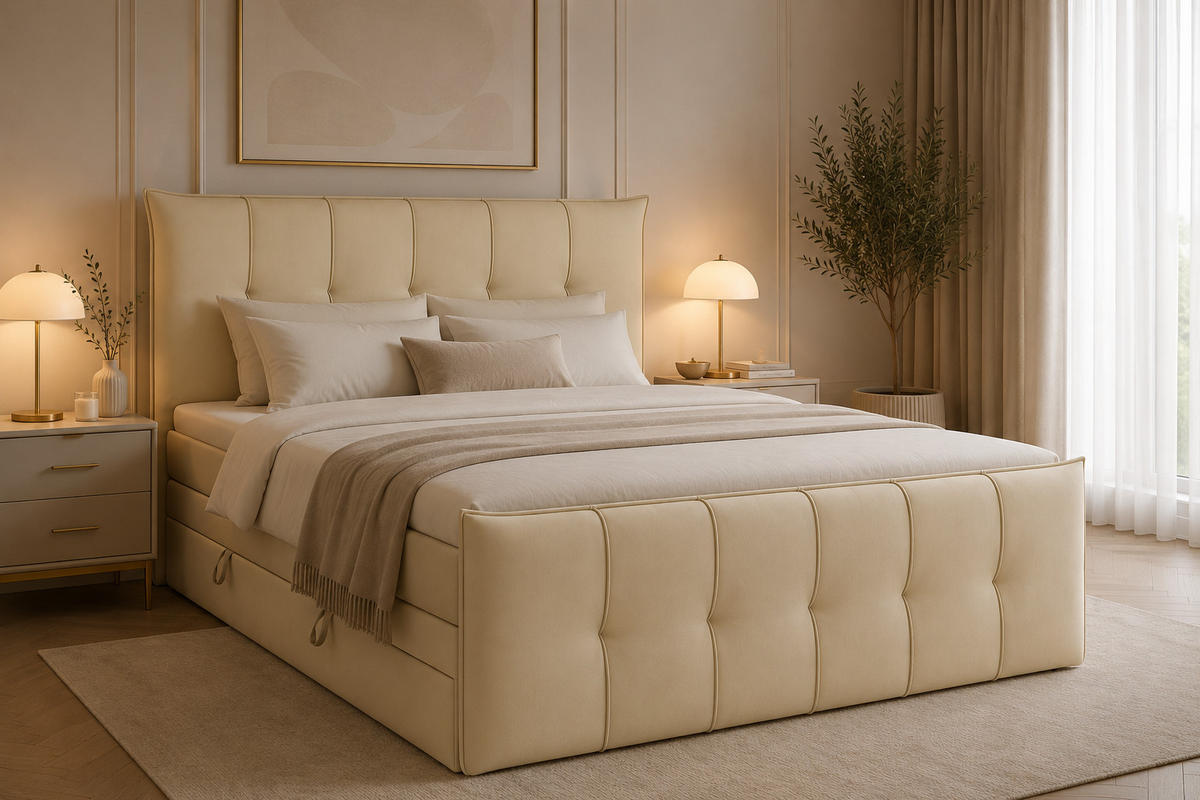 BOXSPRINGBETT SUPREME mit Topper und Bettkasten, Creme, 140x200 cm - Creme, Textil (140/200cm) - KS Home Concept