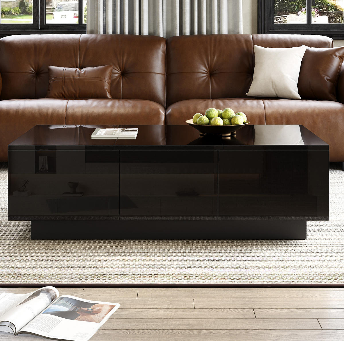 COUCHTISCH mit Schiebefächern 100 x 31 x 50 cm Schwarz Hochglanz - Schwarz, Holzwerkstoff (100/50/31cm) - Meubliv