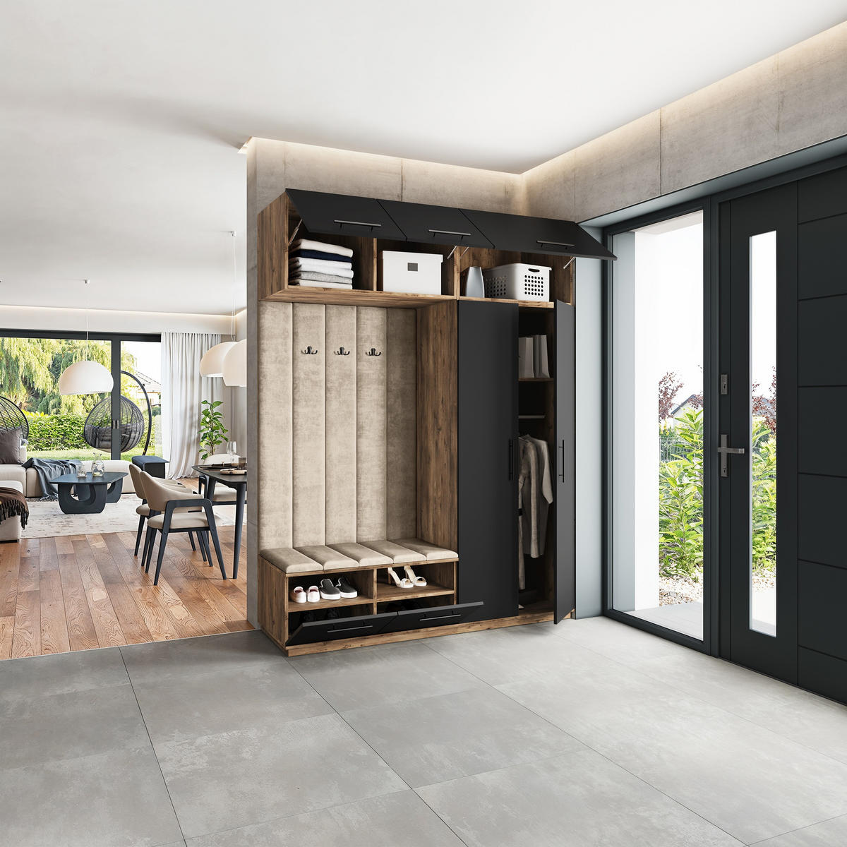 GARDEROBENSCHRANK REMA 180/240/60 cm Modern Eichefarben - Eichefarben/Schwarz, Holzwerkstoff (180/240/60cm) - MASSENO