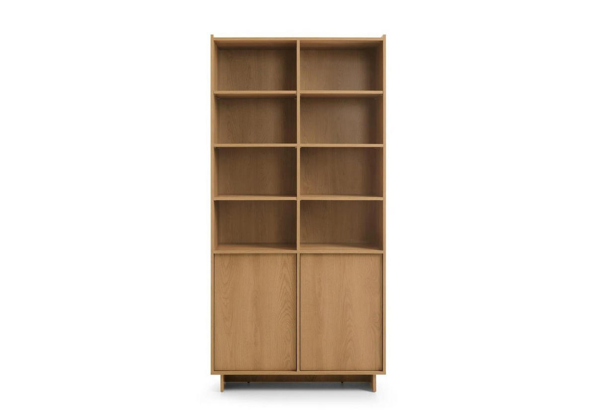 REGAL Suna 98 cm breit Japandi Design Schrank Eiche Caramel grifflos 200 cm hoch - Braun, Holzwerkstoff (98/200/39cm) - Bettso