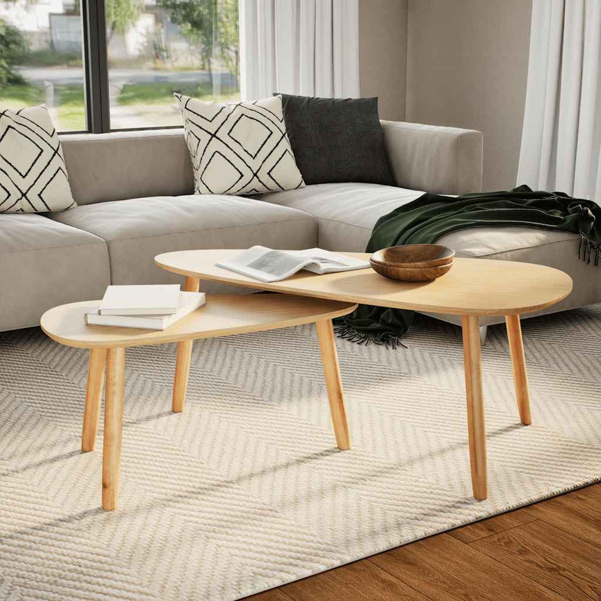 2-TLG. Couchtisch-Set Massivholz Kiefer Braun - Braun, Holz (100/50/40cm) - furnicato