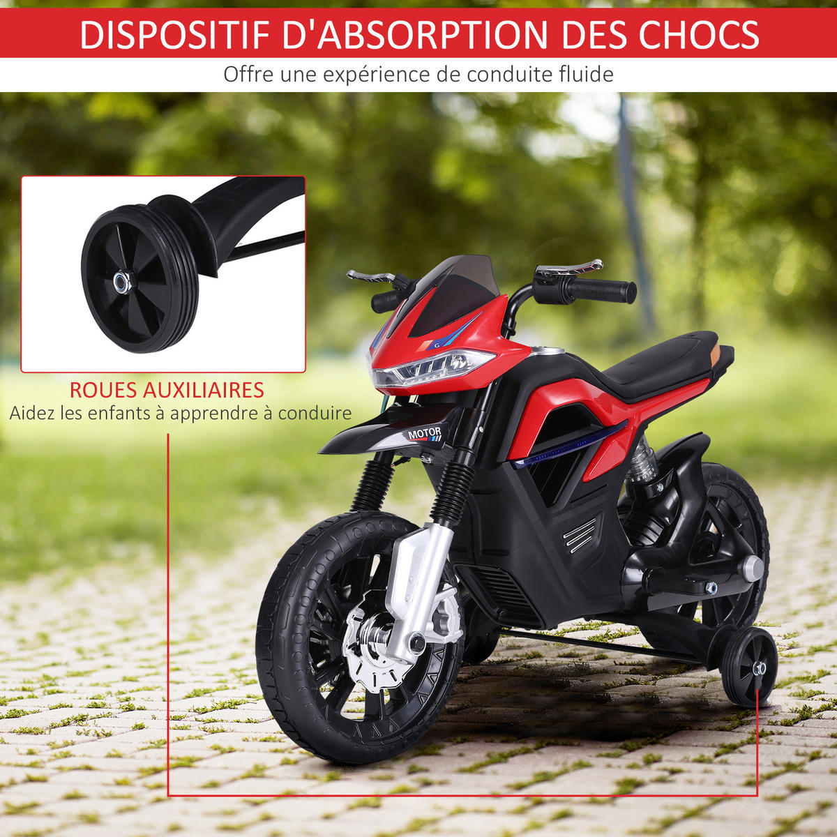 ELEKTRO-MOTORRAD DE-12979 mit Stützrädern Rot - Rot, Kunststoff (105/52/62cm) - ComfortXL