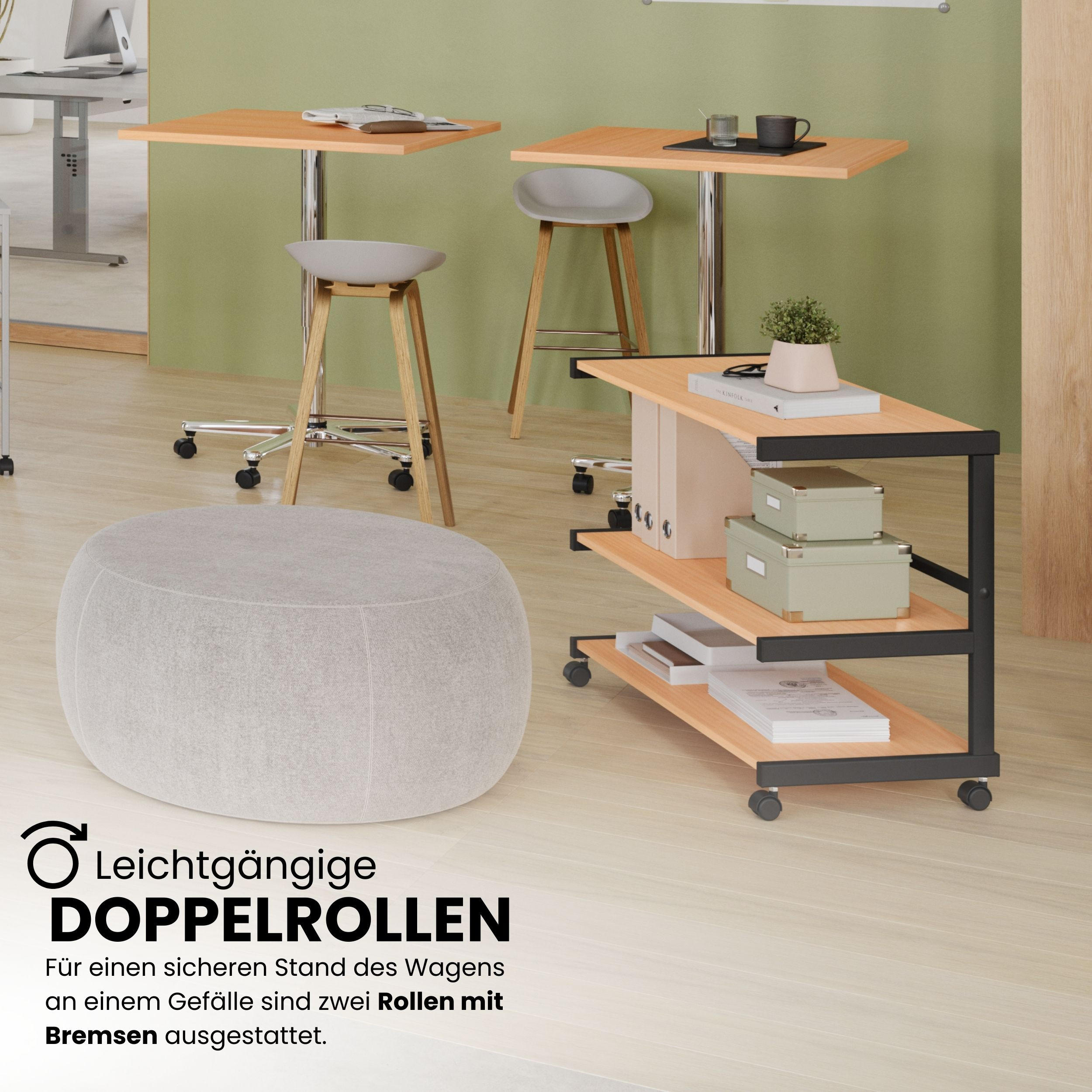 BÜROWAGEN auf Rollen 43/81/67 cm in Grau - Grau, Metall (81/67/43cm) - bümö