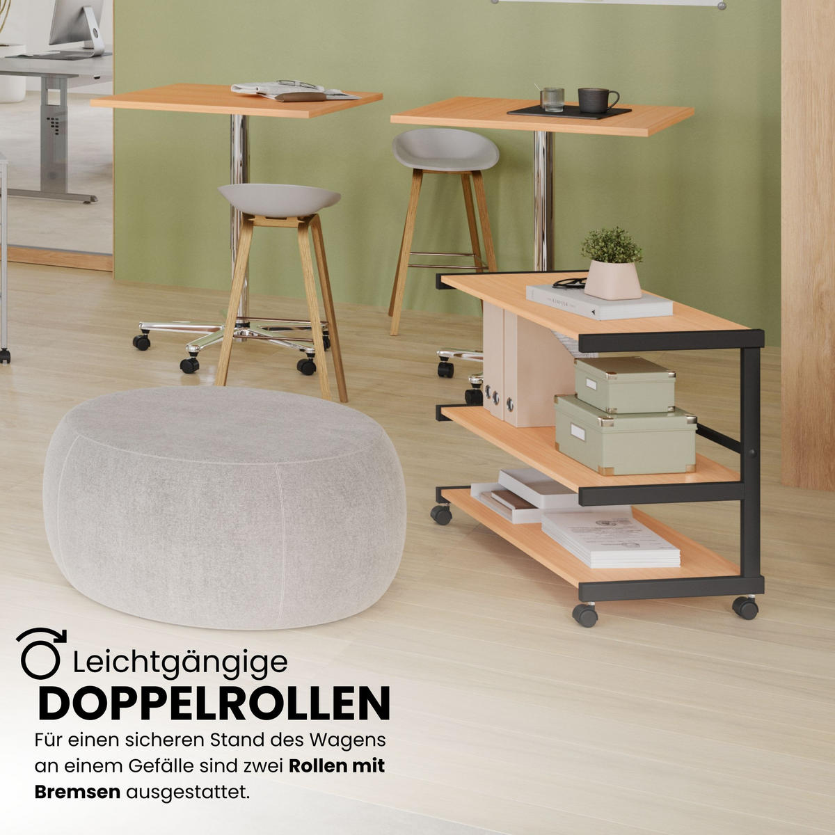 BÜROWAGEN auf Rollen 43/81/67 cm in Grau - Grau, Metall (81/67/43cm) - bümö