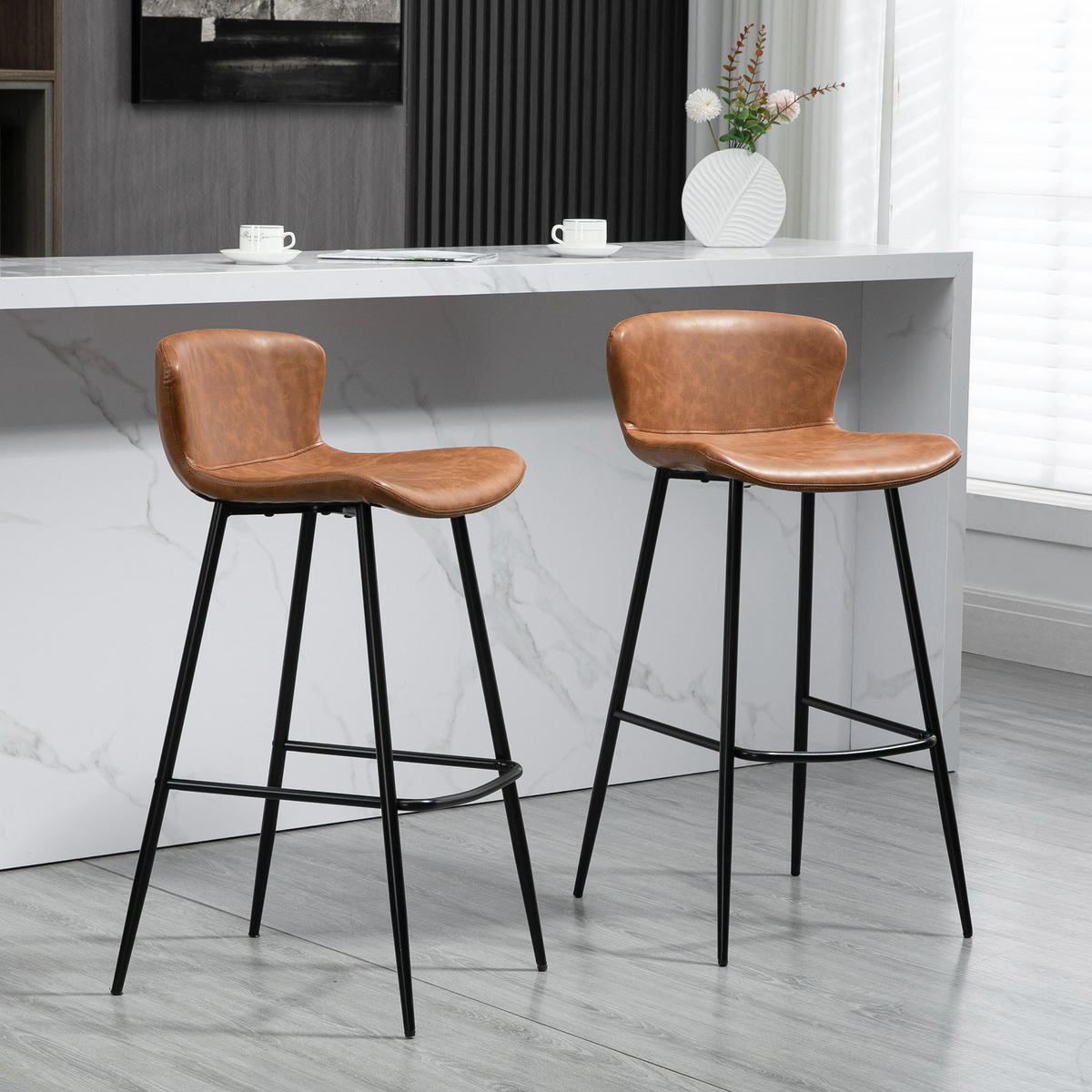 BARHOCKER 2er-Set DE-14720 76 cm Sitzhöhe mit Rückenlehne Braun - Braun, Metall (49/94.6/45cm) - ComfortXL