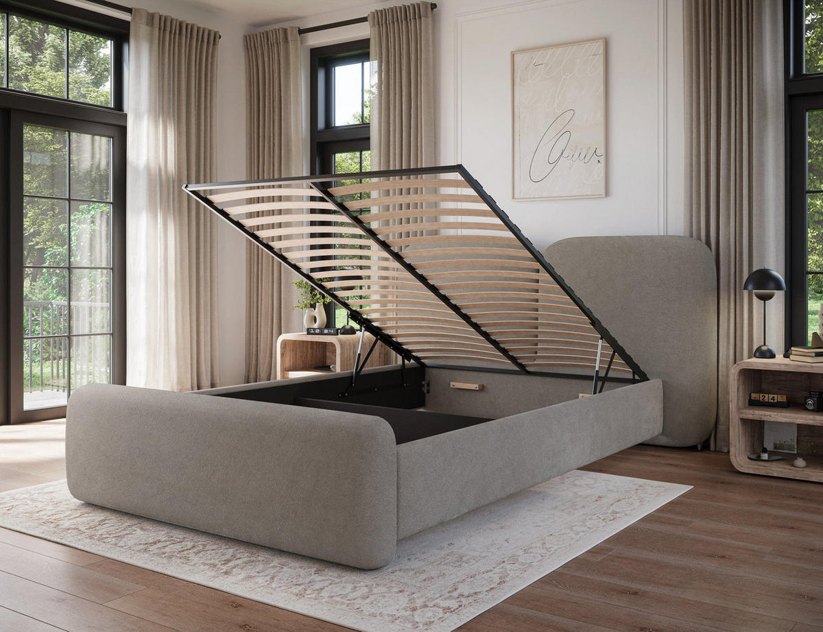 POLSTERBETT Ollival 180x200 cm mit Bettkasten und Metallrahmen – Modernes Designbett ohne Matratze - Beige, Kunststoff (180/200cm) - Wohnideebilder