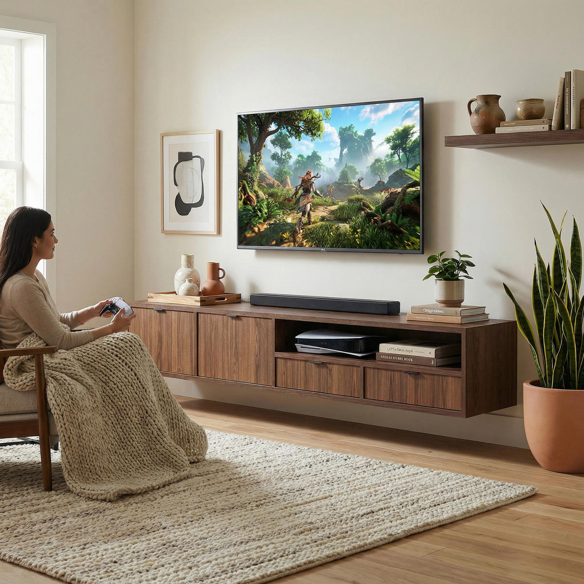 HÄNGELOWBOARD Evron mit 2 Schubladen und 2 Türen, 200 cm, Walnuss - Walnussfarben, Holzwerkstoff (200/35/40cm) - Beautysofa