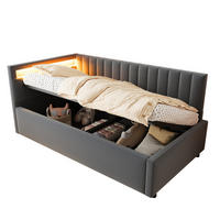 POLSTERBETT 90/200 cm Grau mit Stauraum und LED-Beleuchtung aus Samt - Grau, Textil (90/200cm) - Flora Grace