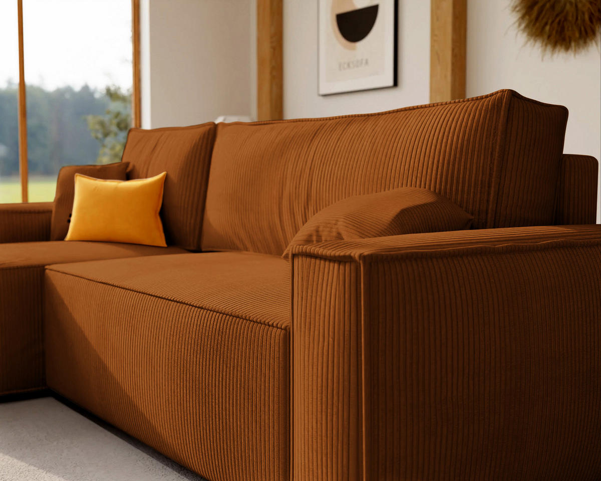 ECKSOFA Paris mit Schlaffunktion Cord - Braun/Honig, Textil (244/155cm) - Idohome