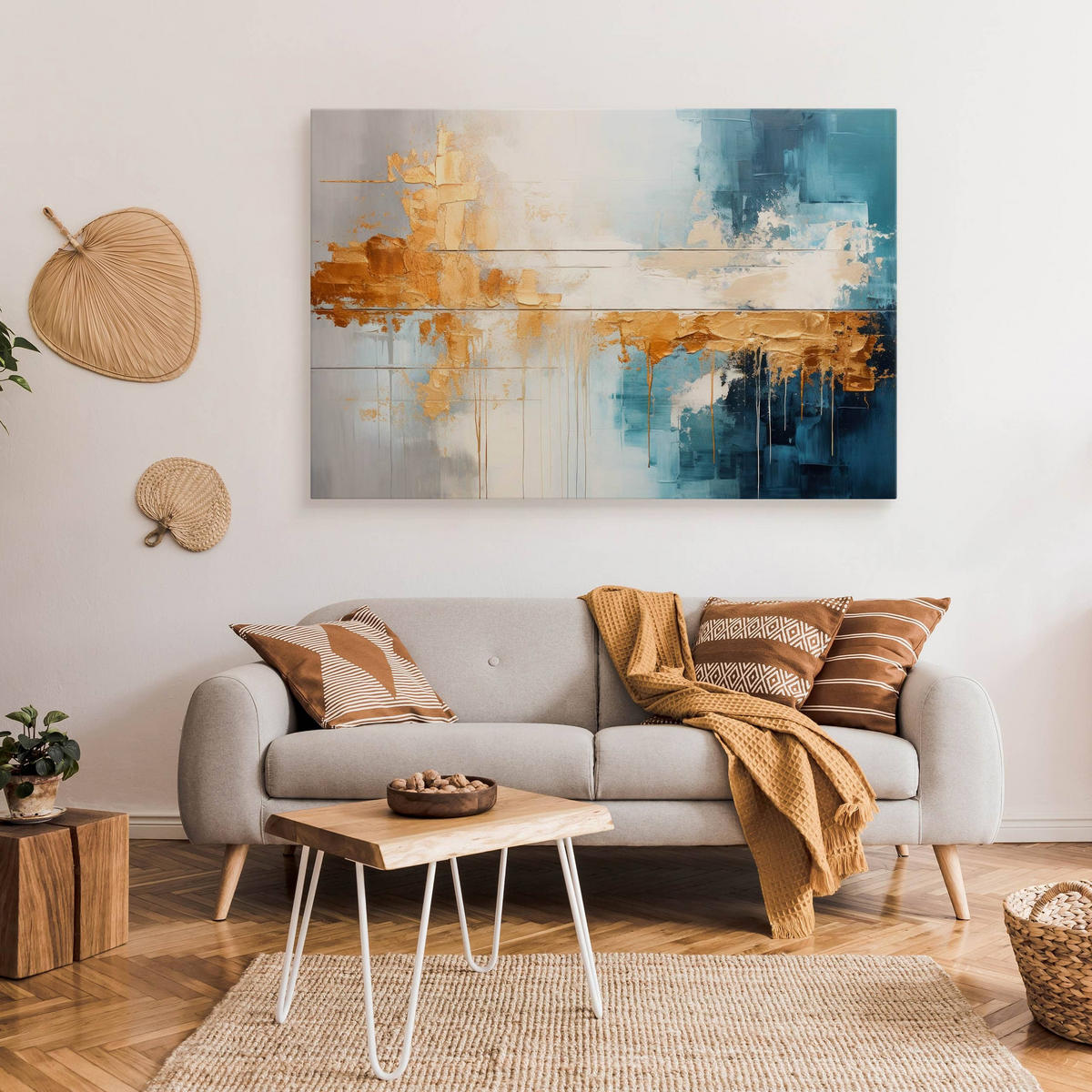 LEINWANDBILD Abstraktion Moderne Muster für Wohnzimmer 40x30cm - Türkis/Blau, Textil (40/30cm) - Muralo