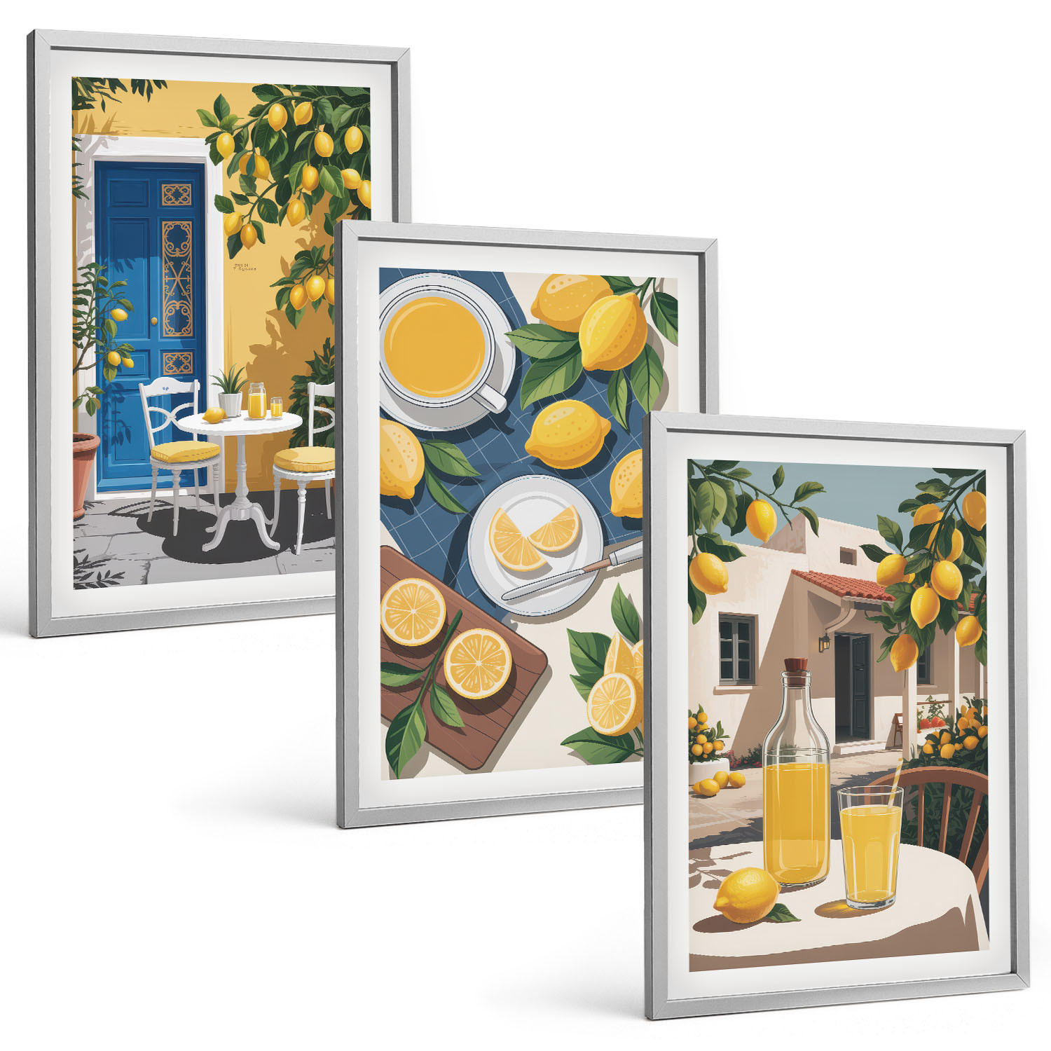 BILDER SET 3er Set - 40x60 cm Silberner Rahmen - Patio Sun Limonade - Silberfarben, Kunststoff (40/60cm) - TULUP