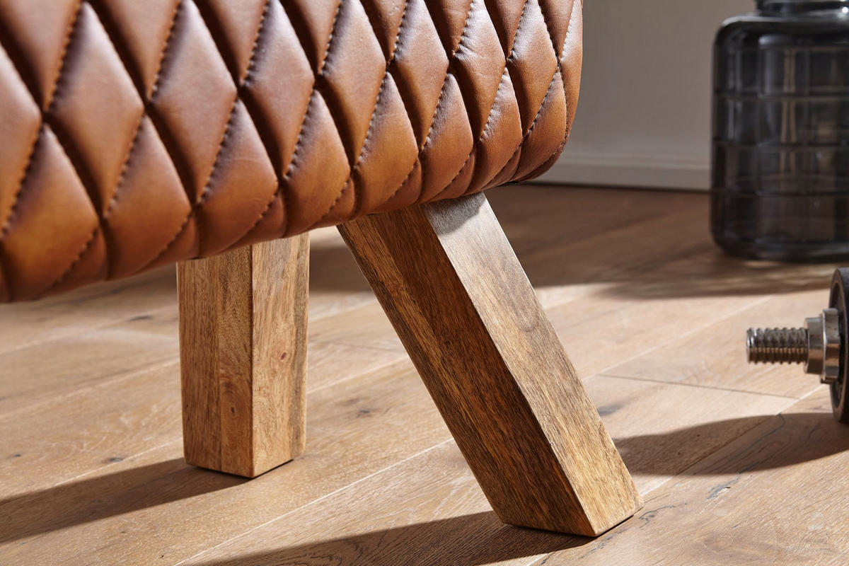 SITZBANK – Leder/Mango Massivholz, ohne Lehne - Braun, Mangoholz/Leder (89/46/35cm) - KADIMA DESIGN