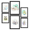 POSTER Set Mit 6 Tierfamilien Weißer Hintergrunddruck Mit Tierfamilienthemen Im Pastell Aquarell Stil Innenarchitektur A3 & A4 Schwarzer Rahmen - Schwarz, Papier (29/3cm) - Nacnic
