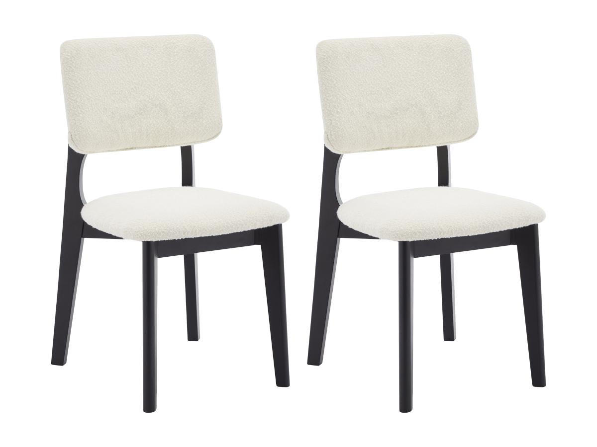 STUHL 2er-Set - Bouclé-Stoff & Kautschukholz - Weiß & Schwarz - JASMENA - Weiß, Textil (52/87/46.5cm) - Vente-Unique