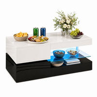 COUCHTISCH aus Spanplatte und Glas 90x45x35,5 cm Schwarz-Weiß mit LED-Beleuchtung - Weiß, Holzwerkstoff (90/45/35.5cm) - IVMEU