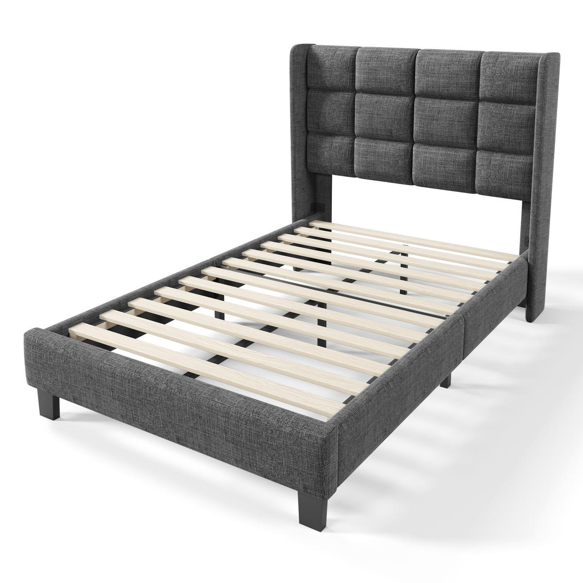 POLSTERBETT 90/200 cm Grau aus Leinen mit Lattenrost und Federkernmatratze - Grau, Textil (90/200cm) - OKMYHOME