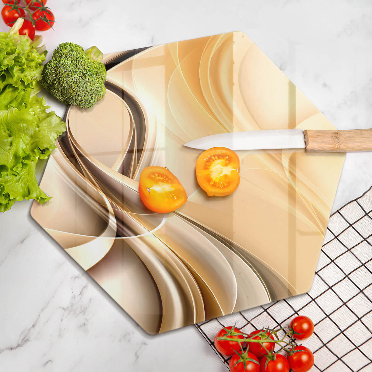 GLASPLATTE 40 cm Rauch Abstraktion - Dunkelgelb, Glas (40/40cm) - Wallfluent