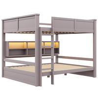 ETAGENBETT 160/200 cm aus Kiefernholz und MDF mit LED-Licht, Braun - Braun, Holzwerkstoff (160/200cm) - OKMYHOME