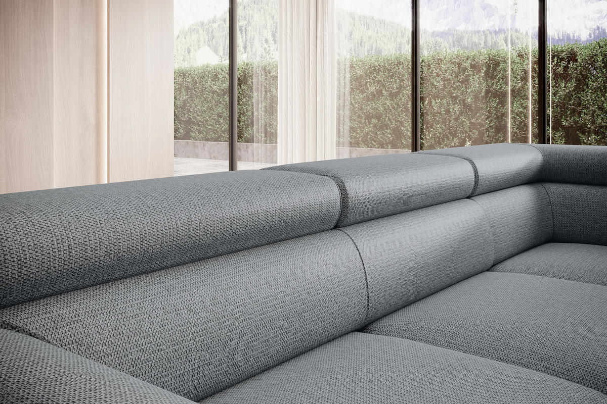 ECKSOFA RAVEN L mit Schlaffunktion und Bettkasten, Freistehend, Polstersofa mit Verstellbaren Kopfstützen, 257x198x96 cm, Linke, Grau - Grau, Holz/Textil (198/256cm) - DomoHome