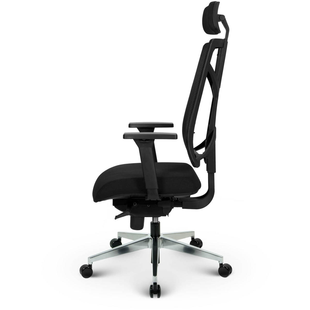 CHEFSESSEL V1801 Stoff/Mesh Schwarz - ergonomisch, 150 kg belastbar, Sitzhöhe 53-65cm - Schwarz, Kunststoff/Textil (65/130/65cm) - Versee