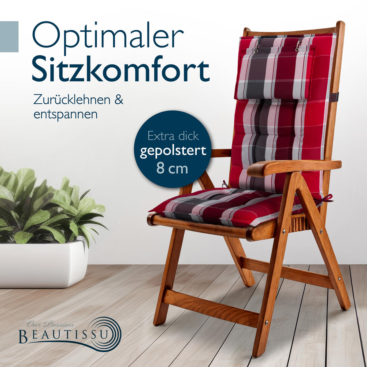 HOCHLEHNER Sun-HL 119x50x8cm Rot-Anthrazit-Gestreift (4tlg) - Dunkelrot, Textil (50/120cm) - Beautissu 
