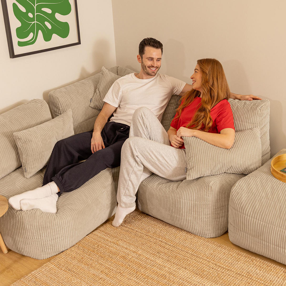 SITZSACK-SOFA 4-tlg. modular cord Noa - Beige, Textil (303/70/78cm) - icon