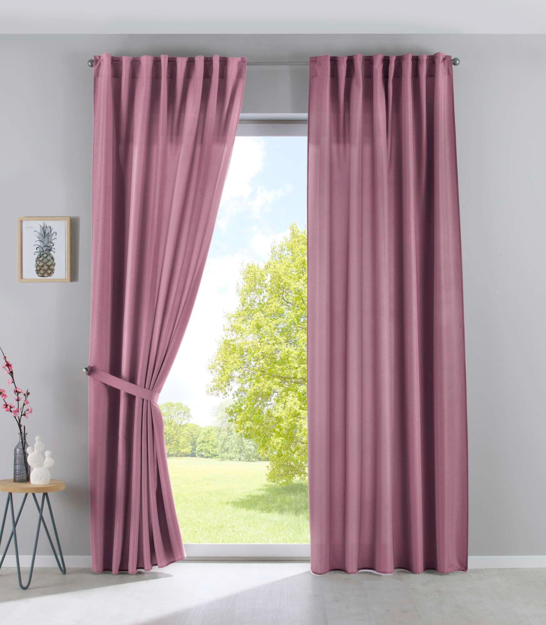 SCHLAUFENGARDINE 2ER SET »Jena« HxB 145x140 cm Altrosa - Rosa, Textil (140/145cm) - Gardinenbox