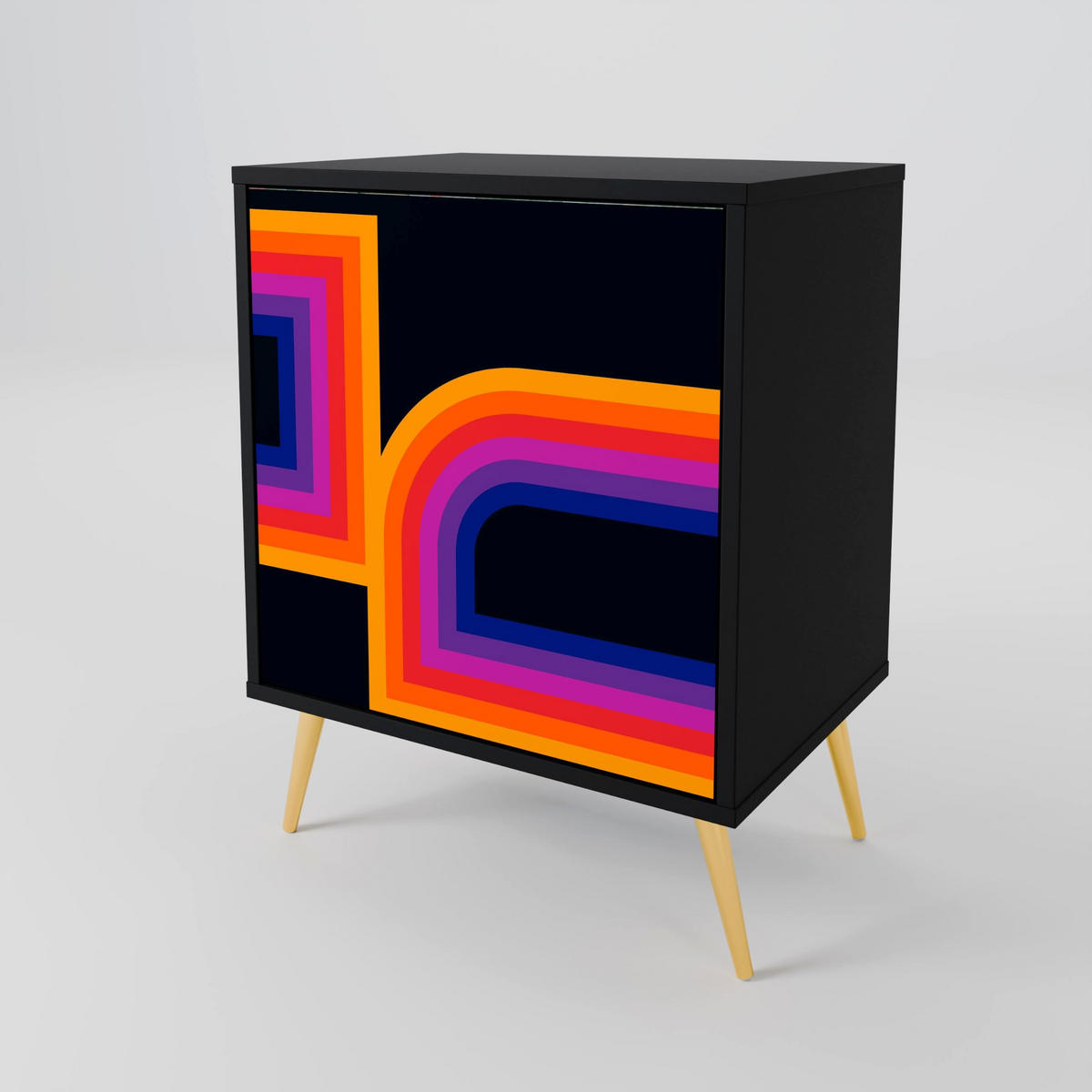 SIDEBOARD BLINDED BY THE LIGHTS, Schwarz, 57,5x42x72,5 cm, Schwarze Metallfüße - Multicolor/Schwarz, Holzwerkstoff/Metall (57.5/72.5/42cm) - SpaceRebels