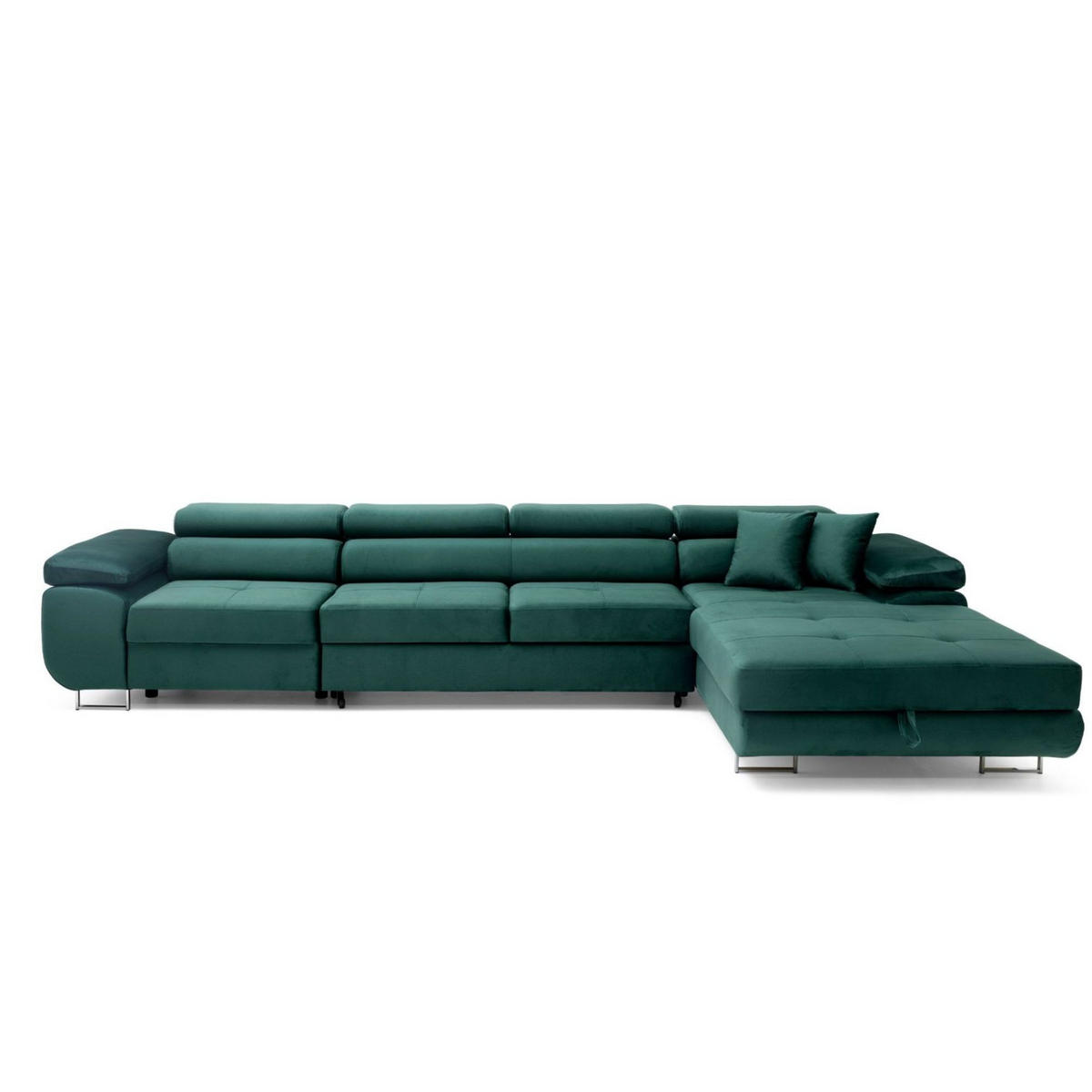 ECKSOFA ALONZO MAXI Rechts mit Schlaffunktion 125x195 Velours Grün - Silberfarben/Grün, Holz/Textil (203/350cm) - Muffo