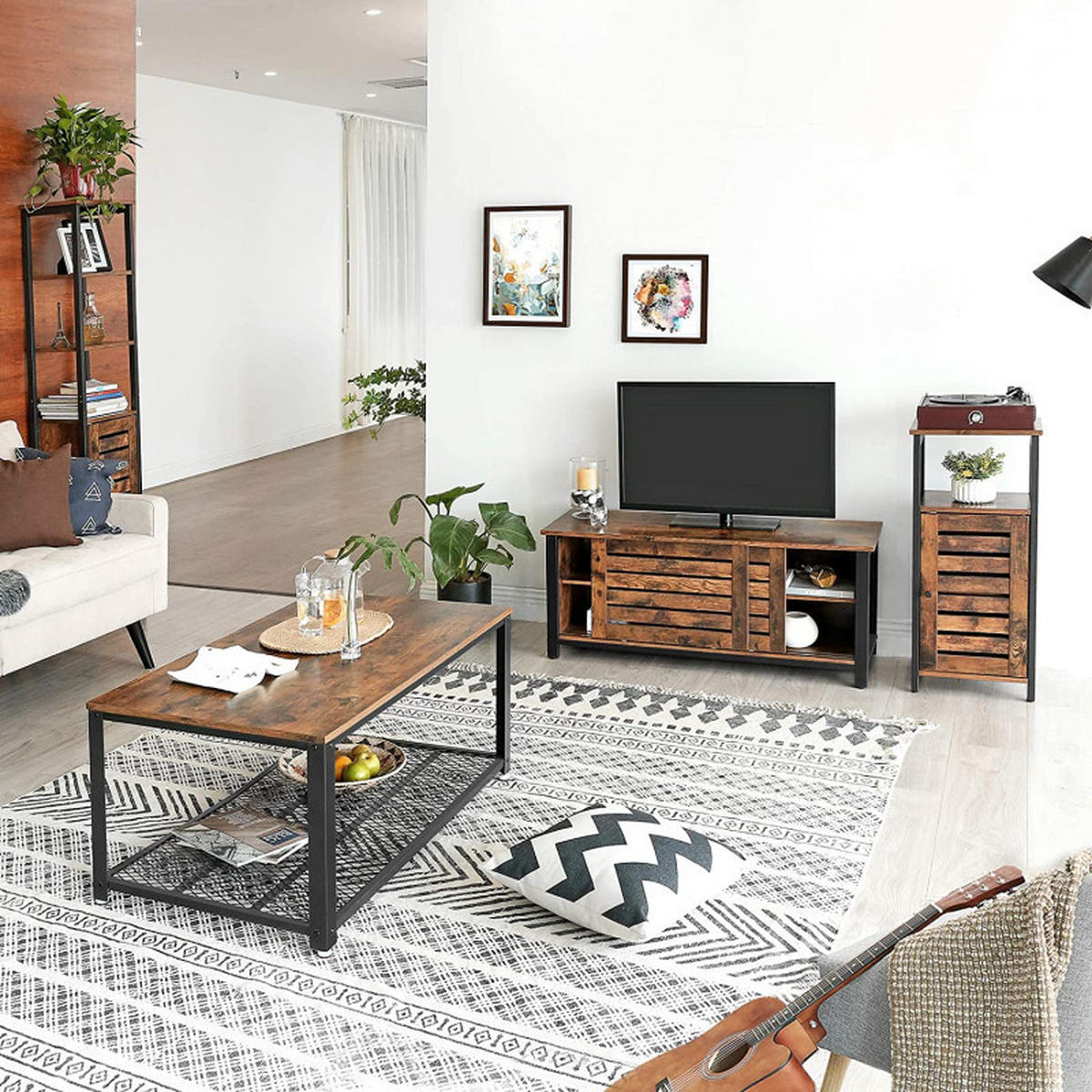 STANDREGAL Holzoptik Metall Dunkelbraun Schwarz 167x37x30 cm - Dunkelbraun/Schwarz, Holzwerkstoff/Metall (30/167/37cm) - Begryf