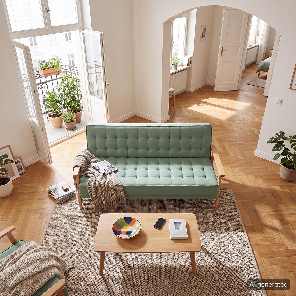 SCHLAFSOFA - Mintgrün, Holz/Birkenholz (204/85/86cm) - home24