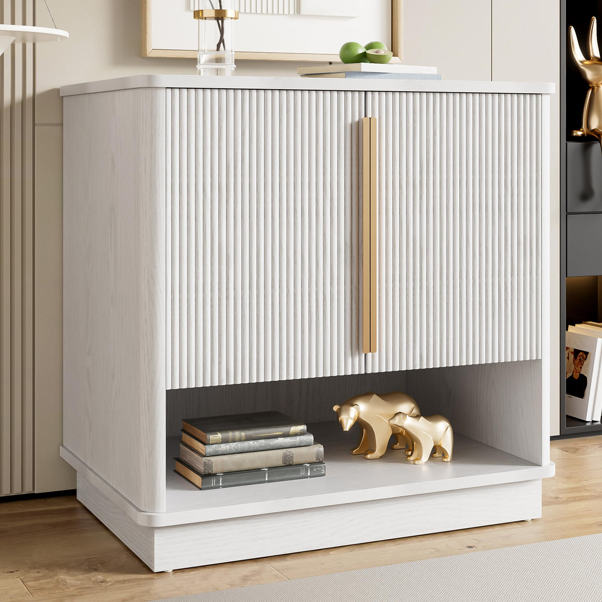 SCHUHSCHRANK 60x40x61 Weiß 2 Türen Offenes Fach Holzoptik - Weiß, Holzwerkstoff (40/61/60cm) - FLIEKS