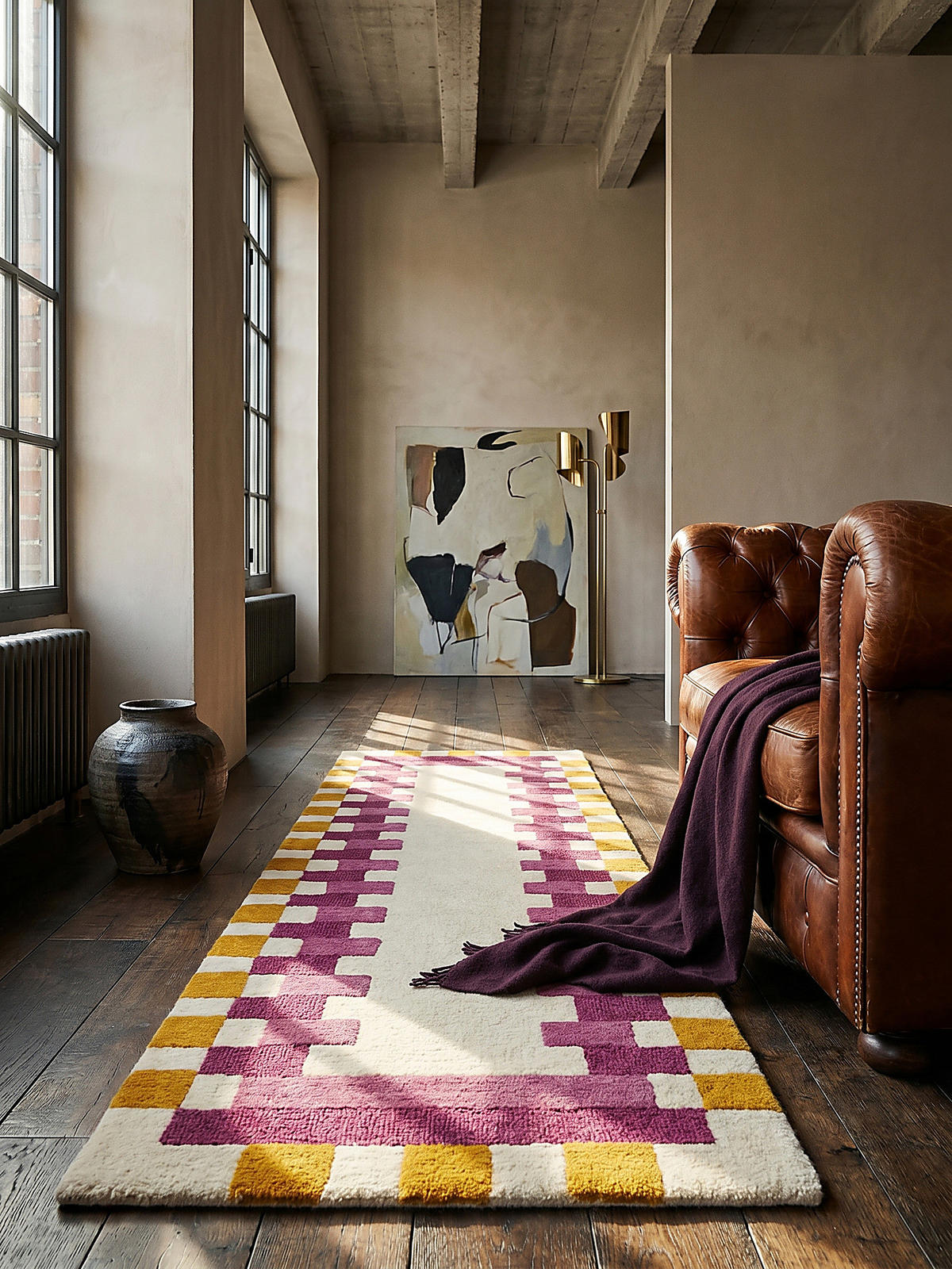 WOLLTEPPICH WENSUM, geometrisch, Rosa-Gelb, 60 x 230 cm - Rosa, Textil (60/230cm) - KADIMA DESIGN