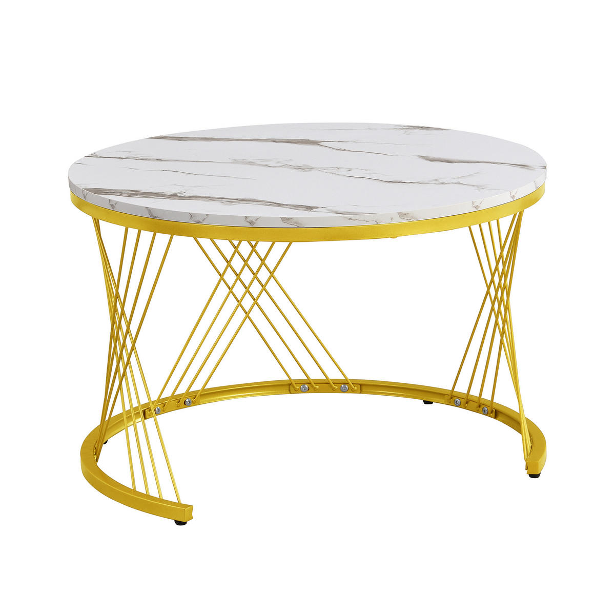 COUCHTISCH-SET in Weiß mit Schubladen und Golddekor für Wohnzimmer, B70/T70/H45 cm - Weiß, Holzwerkstoff/Kunststoff (70/70/45cm) - STILVORA