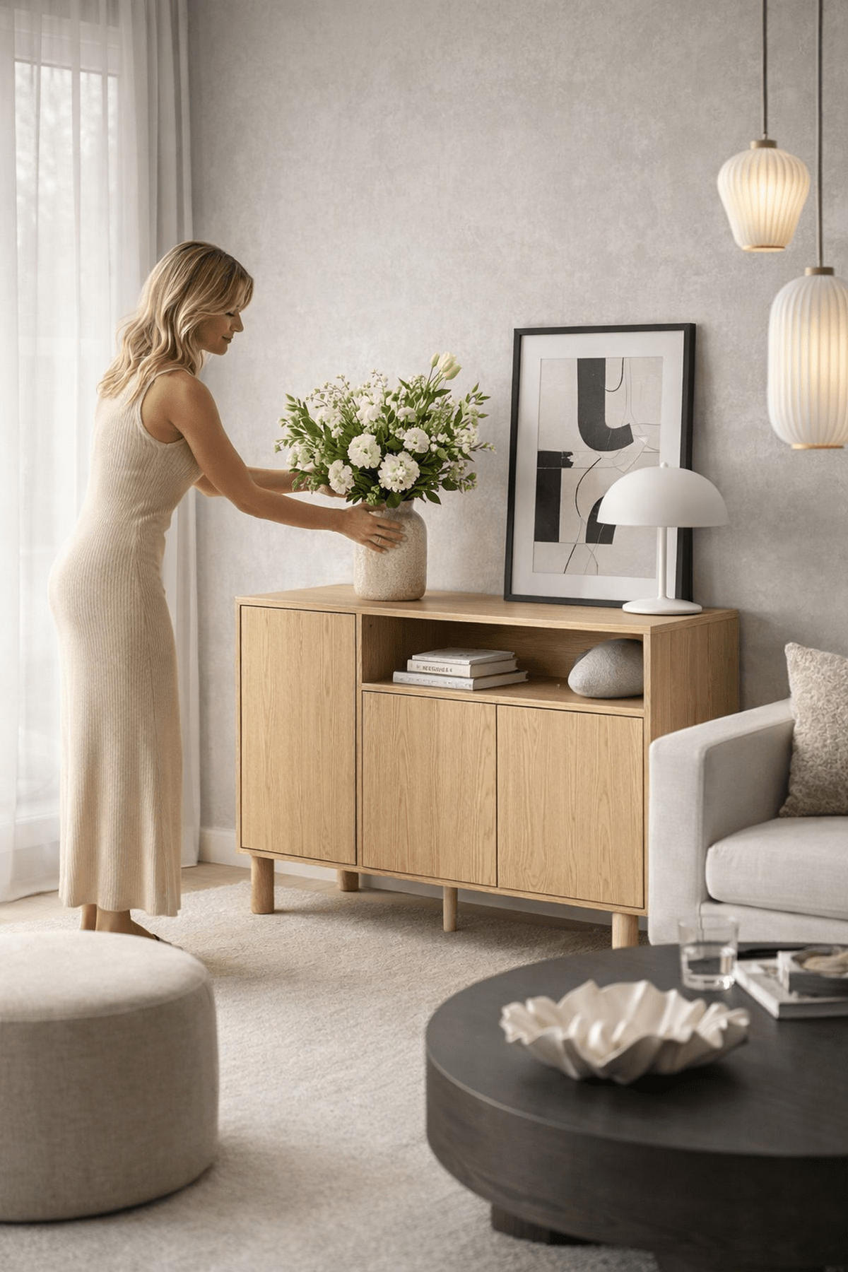 KOMMODE Sanden SN-2 140 x 91,6 x 40,6 cm Eiche Bookmatch - Eichefarben, Holz/Holzwerkstoff (140/91.6/40.6cm) - Koseto