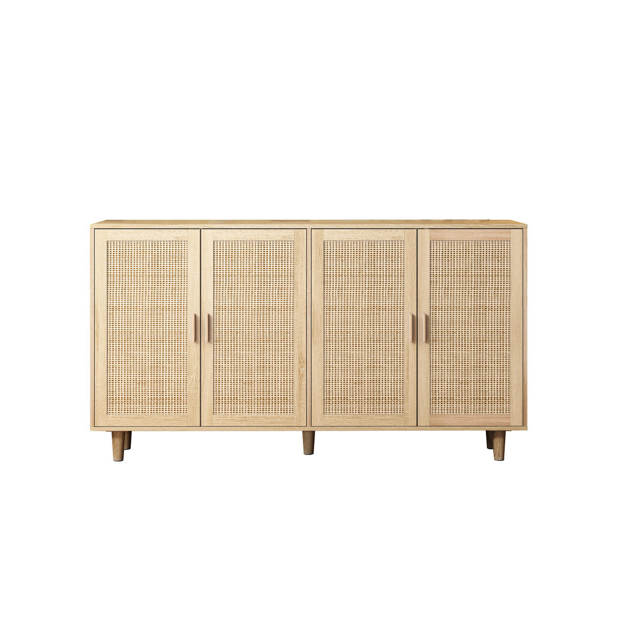 SIDEBOARD Rattanoptik Natur mit 4 Türen & Massivholzbeinen - Eiche San Remo, Holzwerkstoff (158/88/40cm) - Urban Meuble