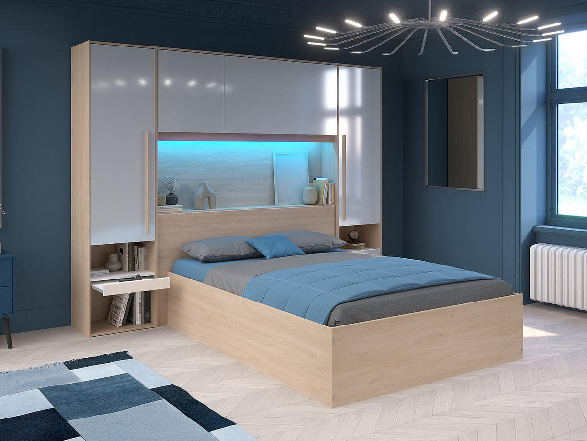 BETT mit Bettkasten - 2 Personen - Holz, Platte - Naturfarben Hell, Weiß - Naturfarben/Weiß, Holz (140/190cm) - Vente-Unique