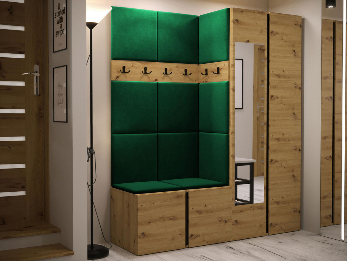 GARDEROBEN-SET Orion XII - Eiche Artisan/Grün, Holzwerkstoff/Kunststoff (158/186/46cm) - MIRJAN24